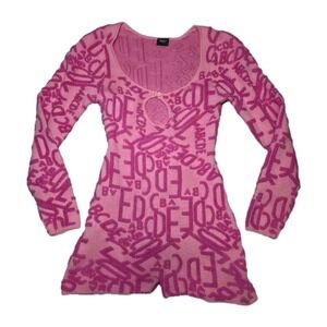 Blanc Noir Women's Pink‎ Playsuit Romper S Long Sleeve Stretch Graphic Y2K